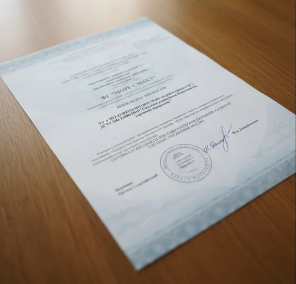 Сертифікат якості МОРЕ СМАКУ